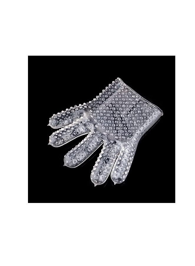 Meetion Massage Gloves Silicone Male Female Soft Flirting Massage Gloves Tool Men Ribbed Teasing Gloves Bath Glove for The Right Hand only (Transparent) - Image 2