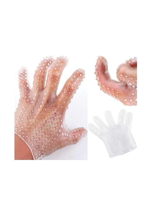Meetion Massage Gloves Silicone Male Female Soft Flirting Massage Gloves Tool Men Ribbed Teasing Gloves Bath Glove for The Right Hand only (Transparent) - Image 1
