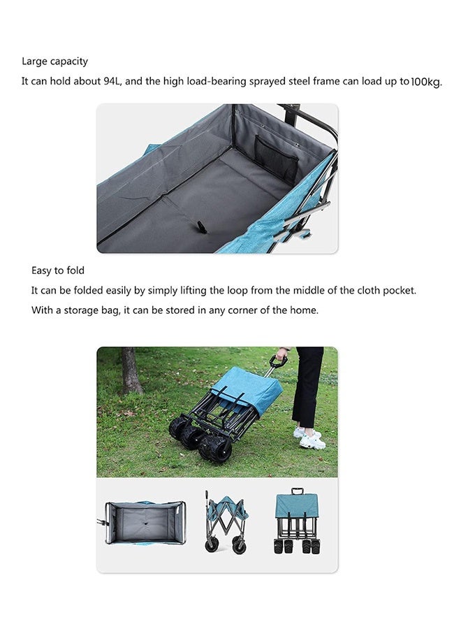NKX Heavy Duty Folding Wagon Cart 100kg Capacity, Collapsible Utility Trolley with All-Terrain Wheels, Adjustable Handle, Portable Garden Beach Camping Shopping Cart - Image 5