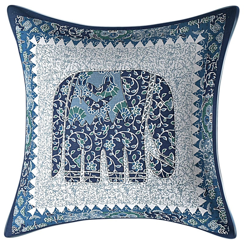 SkyKross - Everyday A New Thing SkyKross Everyday A New Thing Barmeri Special Hathi Pure Soft Cotton Diwan Cover Set 8 Pcs Set 5 Cushion Cover2 Bolster Cover1 Bedsheet DARKBLUE - Image 2