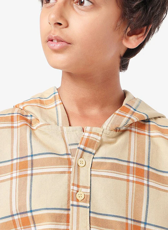 Bonkids BONKIDS Boys Checked Hooded Cotton Casual Shirt