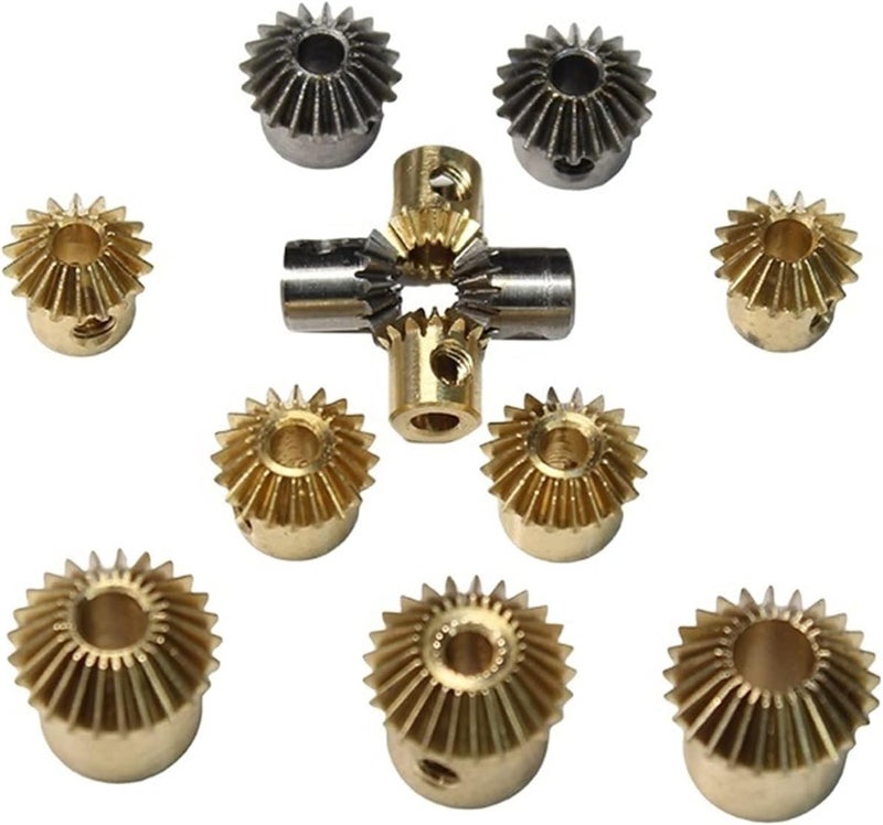 ترس سبور (Spur Gear)، مجموعة تروس بينيون (Pinion Gear Set)، ترس بينيون مائل (Pinion Gear Bevel Gear)، أبعاد: 0.4 متر، 0.5 متر، 0.8 متر، وحدة واحدة (Module 1)، عدد التروس: 15، عدد الأسنان: 20، زاوية الانحناء: 90 درجة، مادة التصنيع: نحاس أو فولاذ مقاوم للصدأ، قطر المحور: 0.8 متر، عدد التروس: 15، سمك الجدار: 6 مم - Image 2