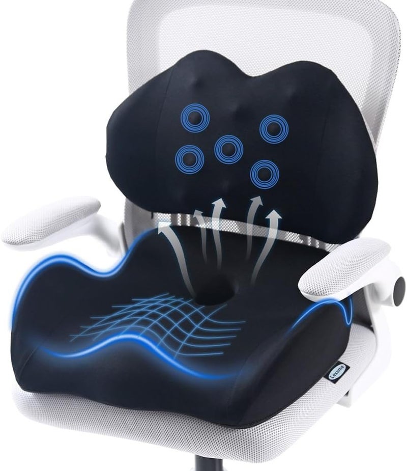 Lexeme X Large Memory Foam Seat Cushion and Lumbar Support Pillow for Sciatica & Tailbone Pressure Relief - Image 1