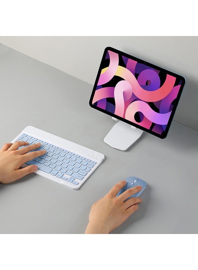 TIGER Ultra-Slim Bluetooth Keyboard & Mouse Combo Rechargeable Portable Wireless Keyboard Mouse Set for Tablet iPhone iPad Computer PC Laptop- Light Blue - Image 3