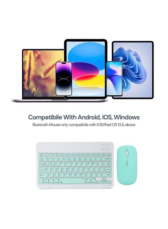 TIGER Ultra-Slim Bluetooth Keyboard & Mouse Combo Rechargeable Portable Wireless Keyboard Mouse Set for Tablet iPhone iPad Computer PC Laptop- Light Blue - Image 2