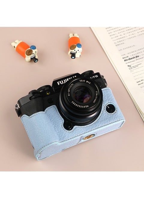 Suitable For Fuji XS20 Protective Case XT30 Second Generation Camera Bag XT5 Base XM5 Leather Case XT20/XS10 Case-Color:D: Xt5 Litchi Pattern Base [blue] Comes With Tempered Film (excluding Hot Shoe Cover)