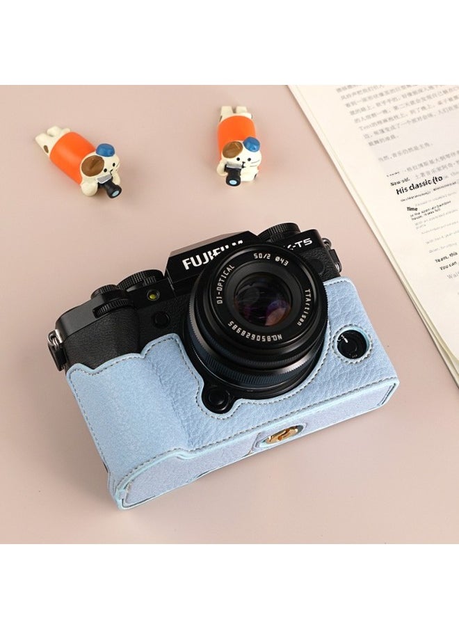Generic - Suitable For Fuji XS20 Protective Case XT30 Second Generation Camera Bag XT5 Base XM5 Leather Case XT20/XS10 Case-Color:D: Xt5 Litchi Pattern Base [blue] Comes With Tempered Film (excluding Hot Shoe Cover) - Image 1