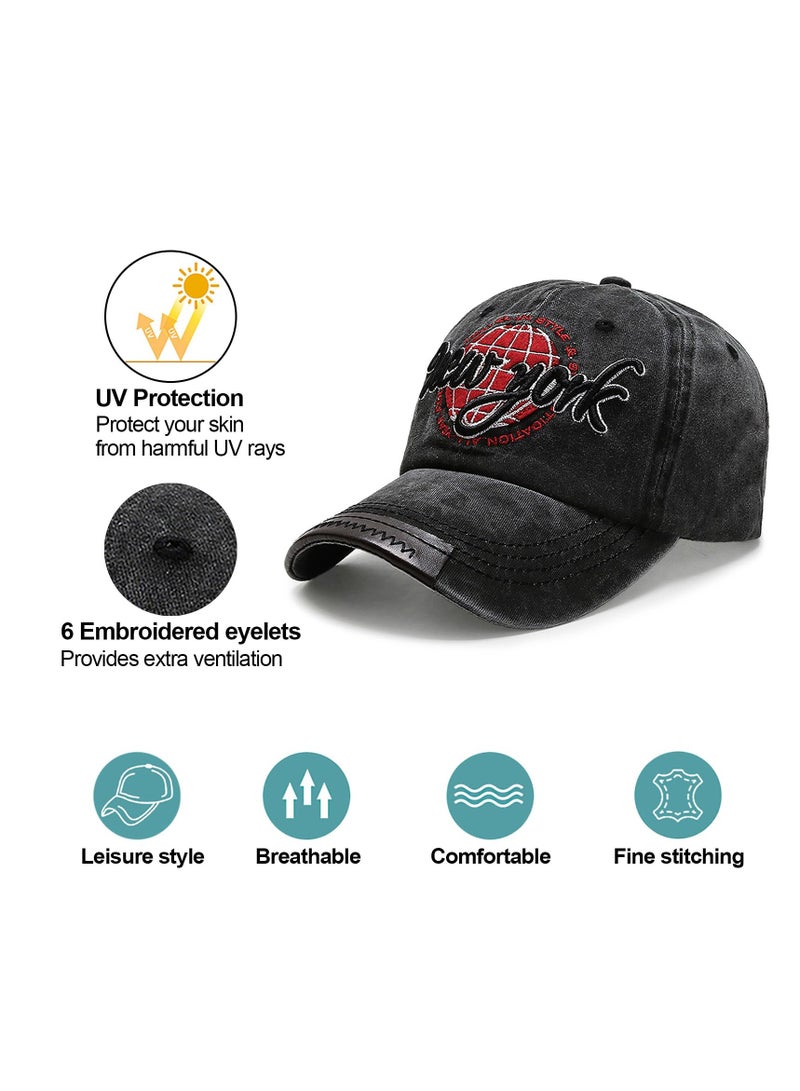 Excefore Vintage Baseball Cap - Unisex Casual Cotton Trucker Hat with Embroidery Letter, Washed Distressed Design - Adjustable Breathable Summer Sun Hat for Outdoor Sports  - Image 2