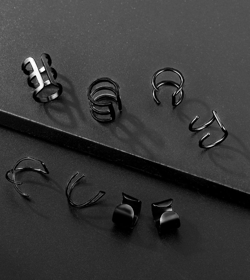 Tornito 4-10 Pairs Stainless Steel Ear Cuff Helix Cartilage Clip On Wrap Earrings Fake Nose Ring Non-Piercing Adjustable (E1:4 Pairs, Black Tone) - Image 5