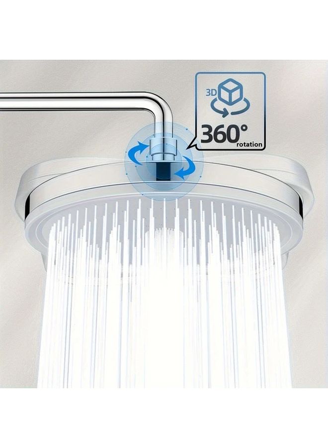 قطعة واحدة - رأس دش مطري كبير مقاس 9 بوصة مربعة، فضي، 6 أوضاع قابلة للتعديل، رأس دش علوي فائق الشحن، ملحقات الحمام - Image 5