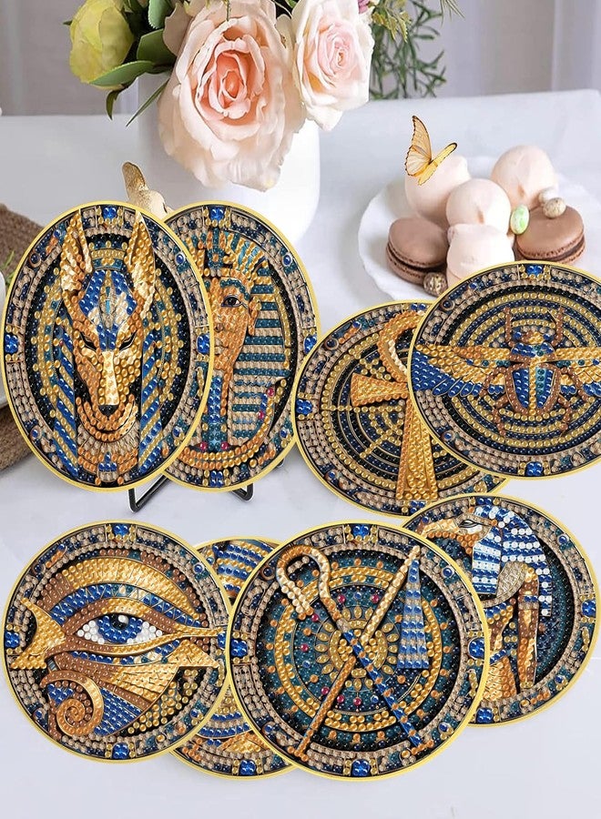 Mrnsiet 8 PCS Diamond Art Coasters Kits with Holder, 5D DIY Egyptian Diamond Pinting Coaster Acrylic Non Slip Coaster with Cork Pads for Tabletop Protection 10×10 CM - Image 4