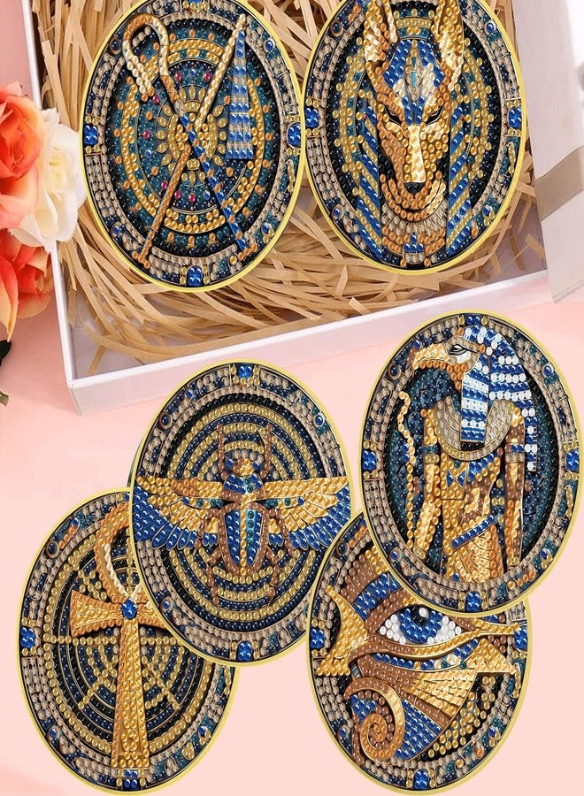 Mrnsiet 8 PCS Diamond Art Coasters Kits with Holder, 5D DIY Egyptian Diamond Pinting Coaster Acrylic Non Slip Coaster with Cork Pads for Tabletop Protection 10×10 CM - Image 2