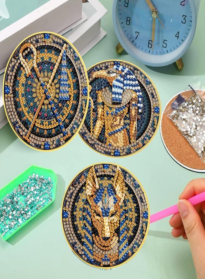 Mrnsiet 8 PCS Diamond Art Coasters Kits with Holder, 5D DIY Egyptian Diamond Pinting Coaster Acrylic Non Slip Coaster with Cork Pads for Tabletop Protection 10×10 CM - Image 5