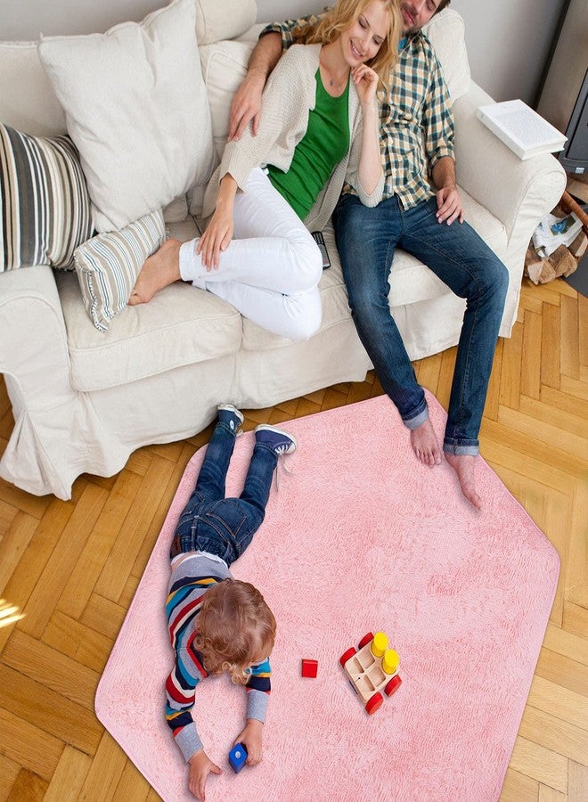 WESTLINK Hexagon Rug Pad Mat for Kids Playhouse Play Tent Soft Coral Pink - Image 2