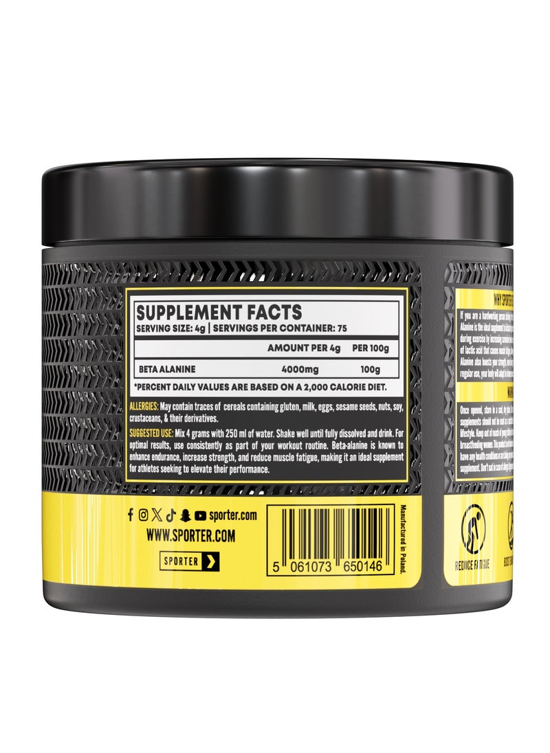 SPORTER Sporter Beta Alanine – 300g | 4000mg Per Serving | Unflavoured | Boosts Endurance & Strength | Reduces Fatigue | 75 Servings  - Image 2