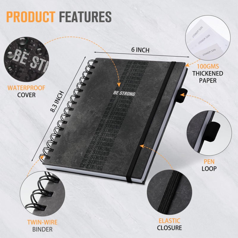 Plauthus Workout Journal for Men & Women, Workout Planner with Monthly Calendar, ( 8.3" x 6") Grayish-black Texture Hardcover Workout Log Book Track Training, Diet, Progress, Achieve Wellness Goals, Perfect for Fitness Enthusiast - Image 3