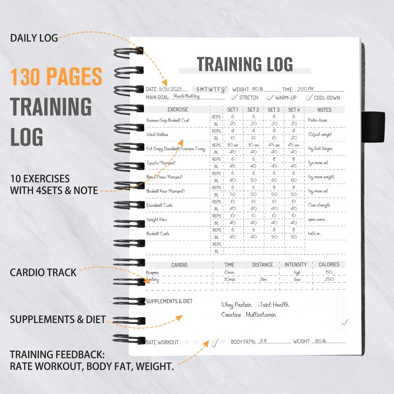 Plauthus Workout Journal for Men & Women, Workout Planner with Monthly Calendar, ( 8.3" x 6") Grayish-black Texture Hardcover Workout Log Book Track Training, Diet, Progress, Achieve Wellness Goals, Perfect for Fitness Enthusiast - Image 4
