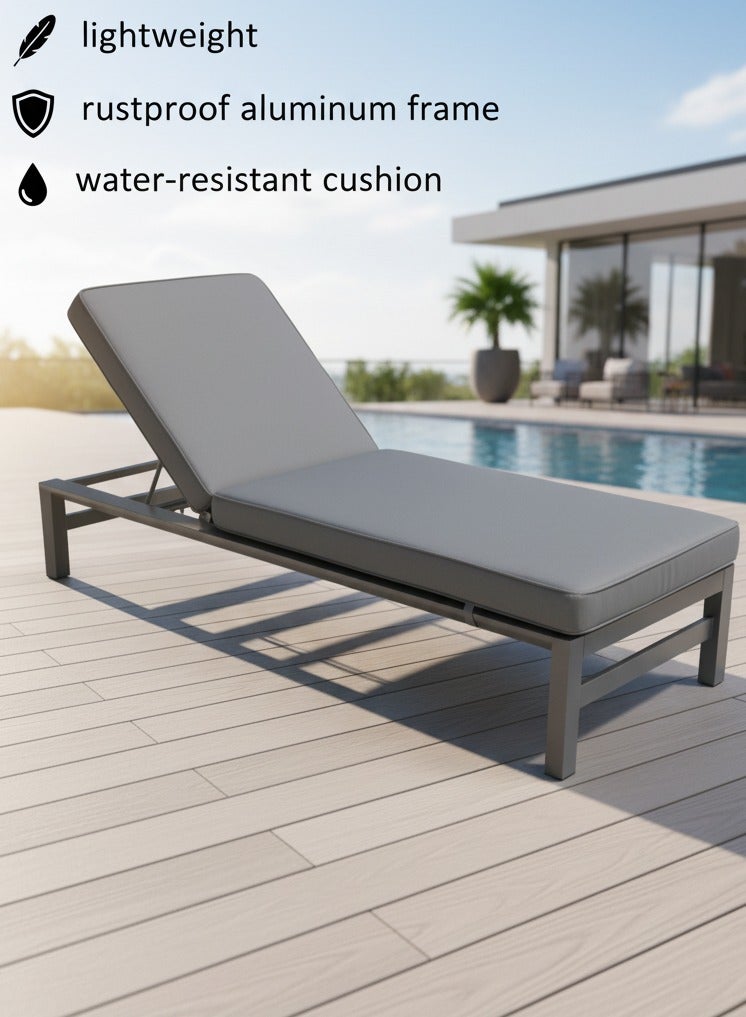 MEGA CART Outdoor Sun Lounger, Quick-Dry Mesh Top, Adjustable Backrest, Dark Gray - Image 1