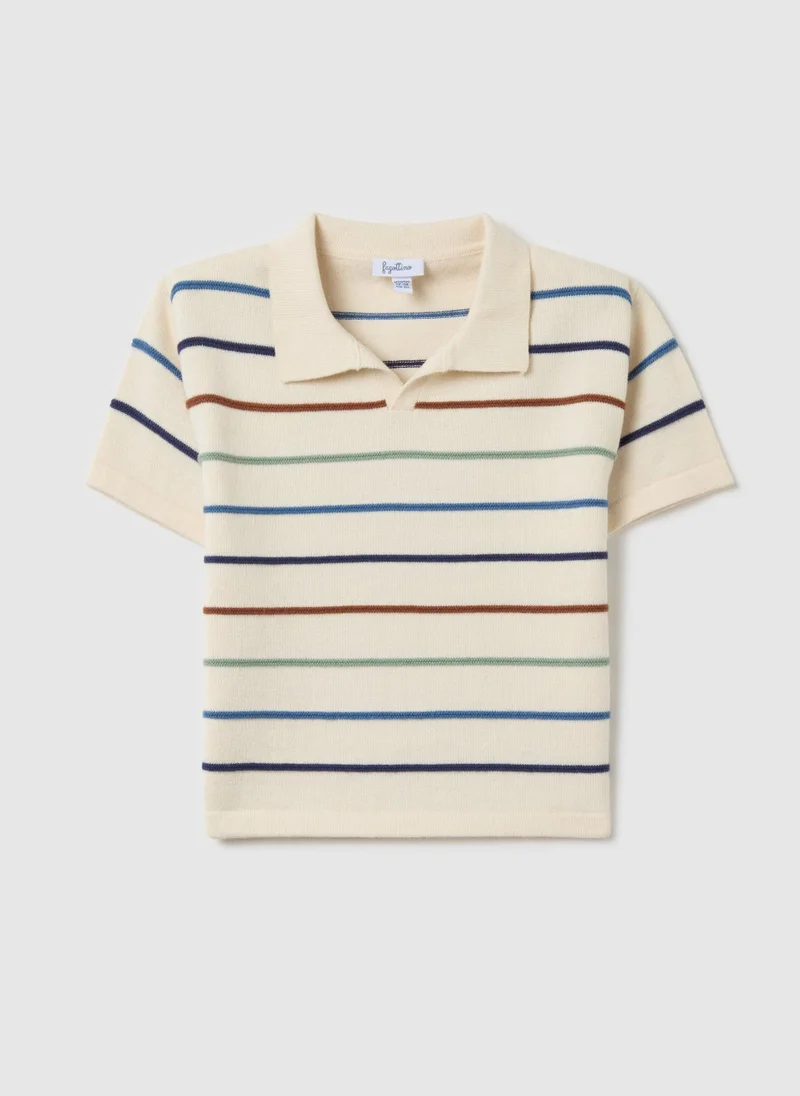 Ovs Cotton Polo Shirt With Striped Design