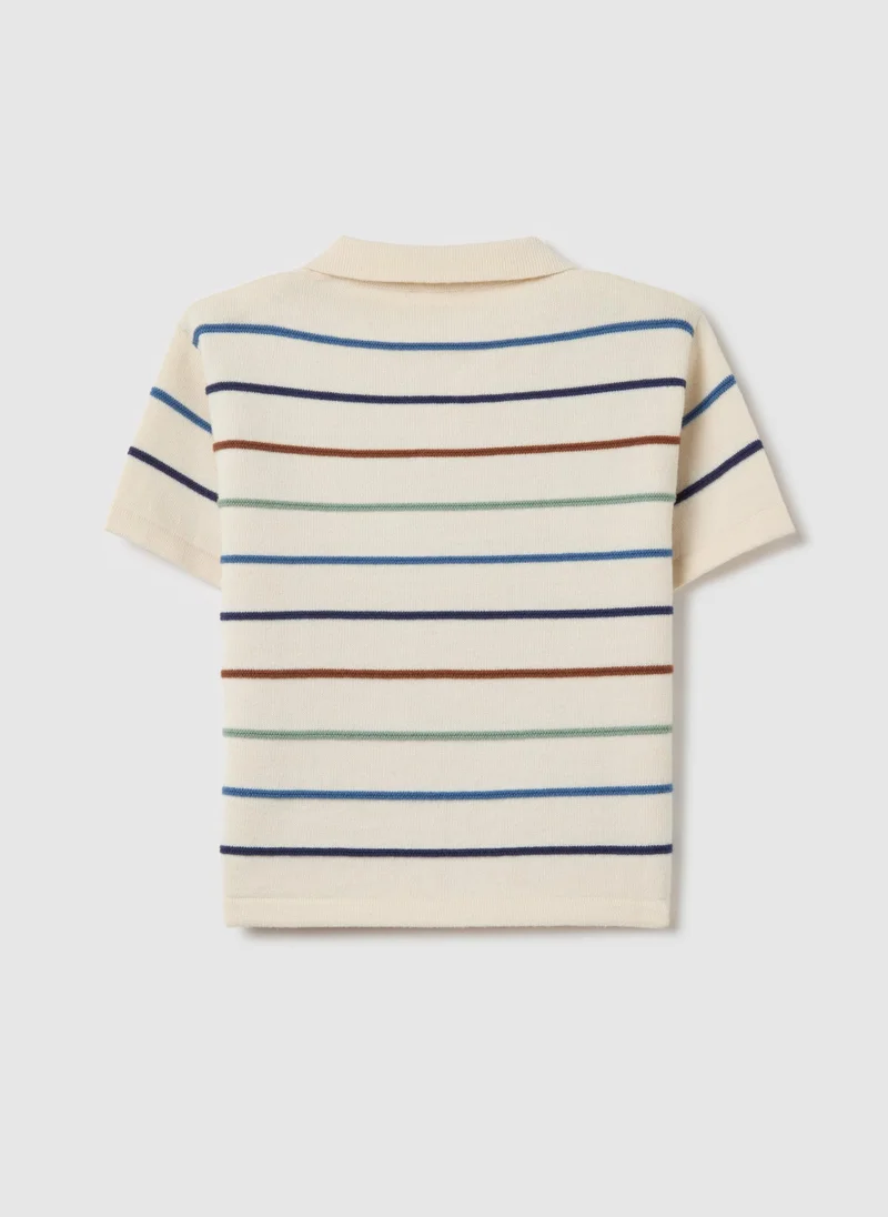 Ovs Cotton Polo Shirt With Striped Design