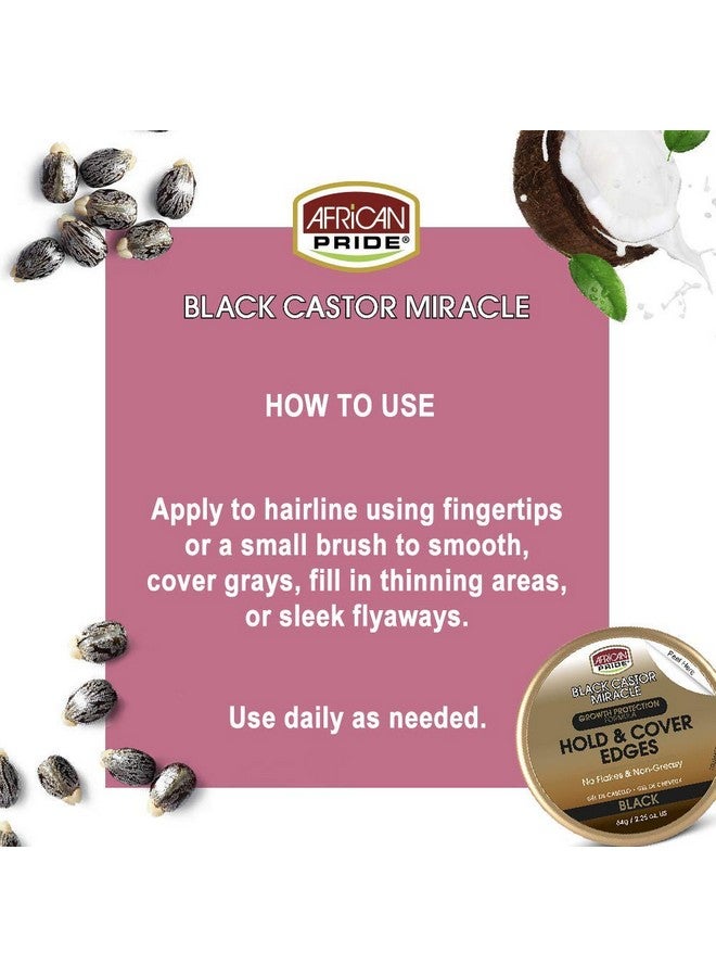 African Pride Black Castor Miracle Hold & Cover Edges Slicks And Controls Edges Covers Grays Fills Thinning Areas Contains Black Castor Oil & Coconut Oil 2.25 Oz - Image 5