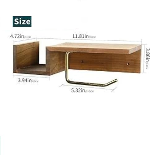 Crysellewoods Wooden Toilet Paper Holder Wall Mount with Shelf - Farmhouse Bathroom Storage Rack for Tissue Rolls, Rustic Bathroom Decor Brown (Brown Walnut) - Image 3
