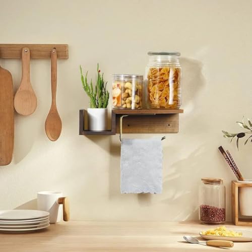 Crysellewoods Wooden Toilet Paper Holder Wall Mount with Shelf - Farmhouse Bathroom Storage Rack for Tissue Rolls, Rustic Bathroom Decor Brown (Brown Walnut) - Image 5