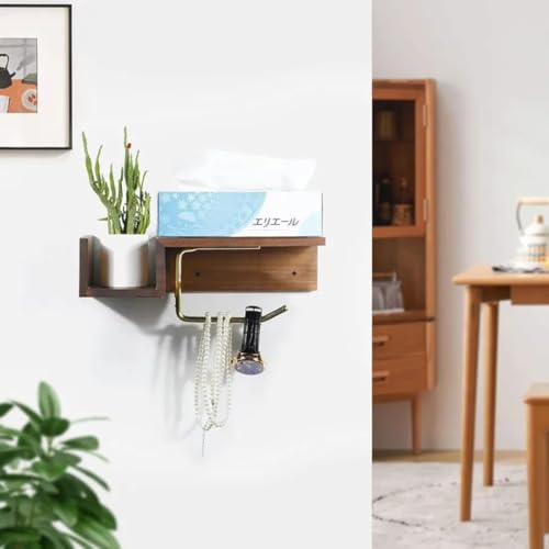 Crysellewoods Wooden Toilet Paper Holder Wall Mount with Shelf - Farmhouse Bathroom Storage Rack for Tissue Rolls, Rustic Bathroom Decor Brown (Brown Walnut) - Image 2