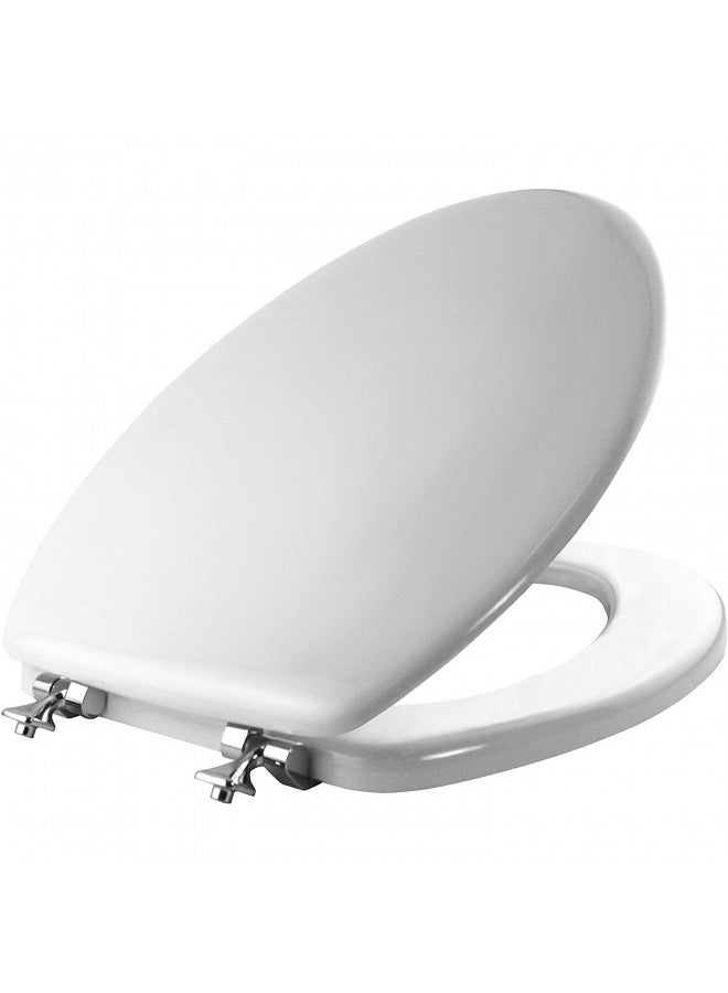 Mayfair MAYFAIR 1844CP 000 Toilet Seat with Chrome Hinges will Never Come Loose, ELONGATE , White  - Image 1
