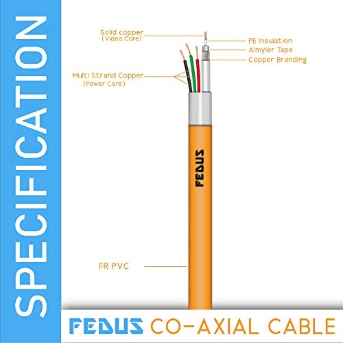 FEDUS 90 Meter 23AWG Pure Copper 3+1 CCTV Camera Coaxial Cable For High-Speed Audio Video Signal BNC Video & Power Cord With Breading Alloy Positive Negative Mic Earth Wire for all Security Camera DVR - Image 3