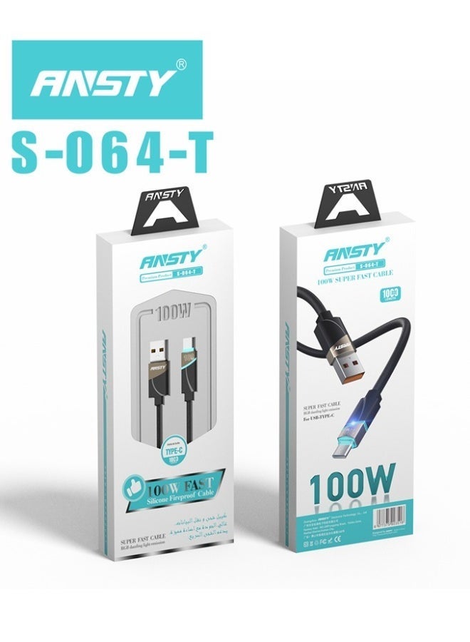 انستي ANSTY سلك فائق السرعة USB إلى تايب-C بقدرة 100 واط (1 متر) - للشحن ونقل البيانات وسليكون مقاوم للحرائق - S-064-T - Image 2