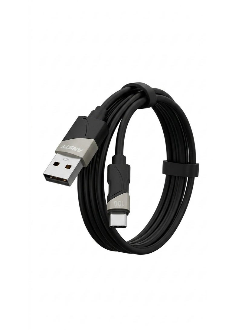 انستي ANSTY سلك فائق السرعة USB إلى تايب-C بقدرة 100 واط (1 متر) - للشحن ونقل البيانات وسليكون مقاوم للحرائق - S-064-T - Image 1