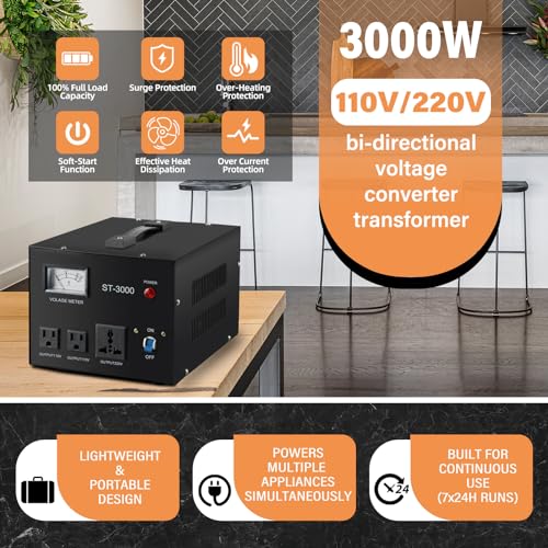 YaeCCC ST-3000 Voltage Transformer Converter Regulator with Voltage Meter - Step Up/Down - 110V/220V - Circuit Breaker Protection - Image 4