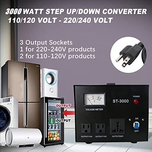 YaeCCC ST-3000 Voltage Transformer Converter Regulator with Voltage Meter - Step Up/Down - 110V/220V - Circuit Breaker Protection - Image 5
