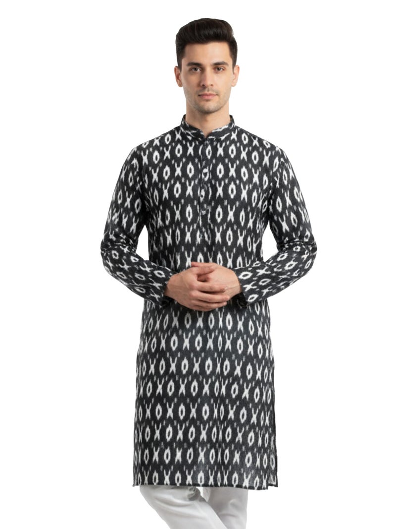 VASTRAMAY Men's Black Linen Kurta - Image 1