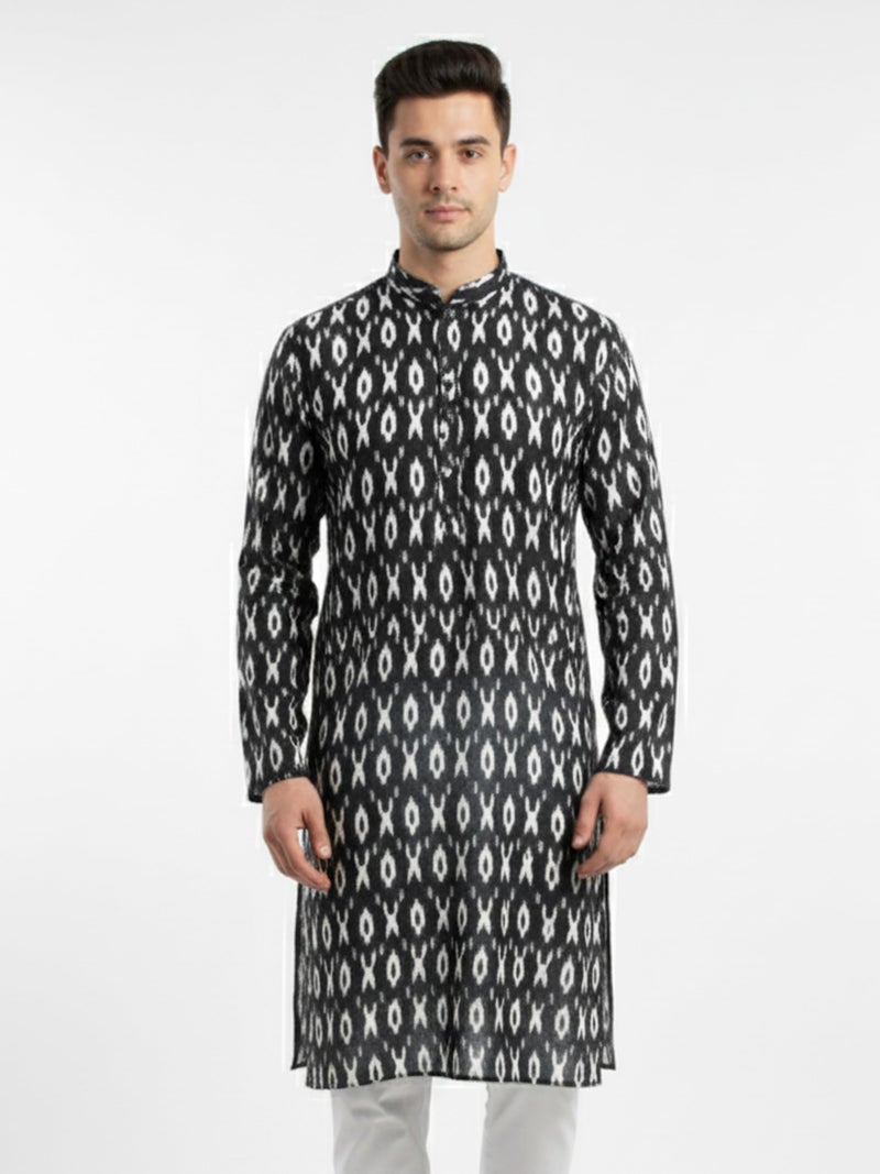 VASTRAMAY Men's Black Linen Kurta - Image 2