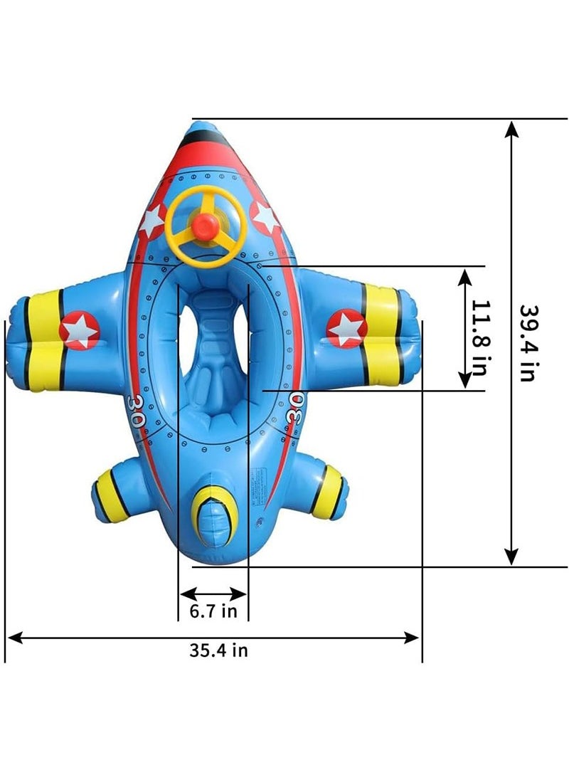 TAPIT - Children's Swimming Inflatable Float Cool Airplane-shaped Swimming Float Seat Ring with Steering Wheel for Swimming Pool, Water Play Toy for Kids 1-6 Years Old (Blue) - Image 1