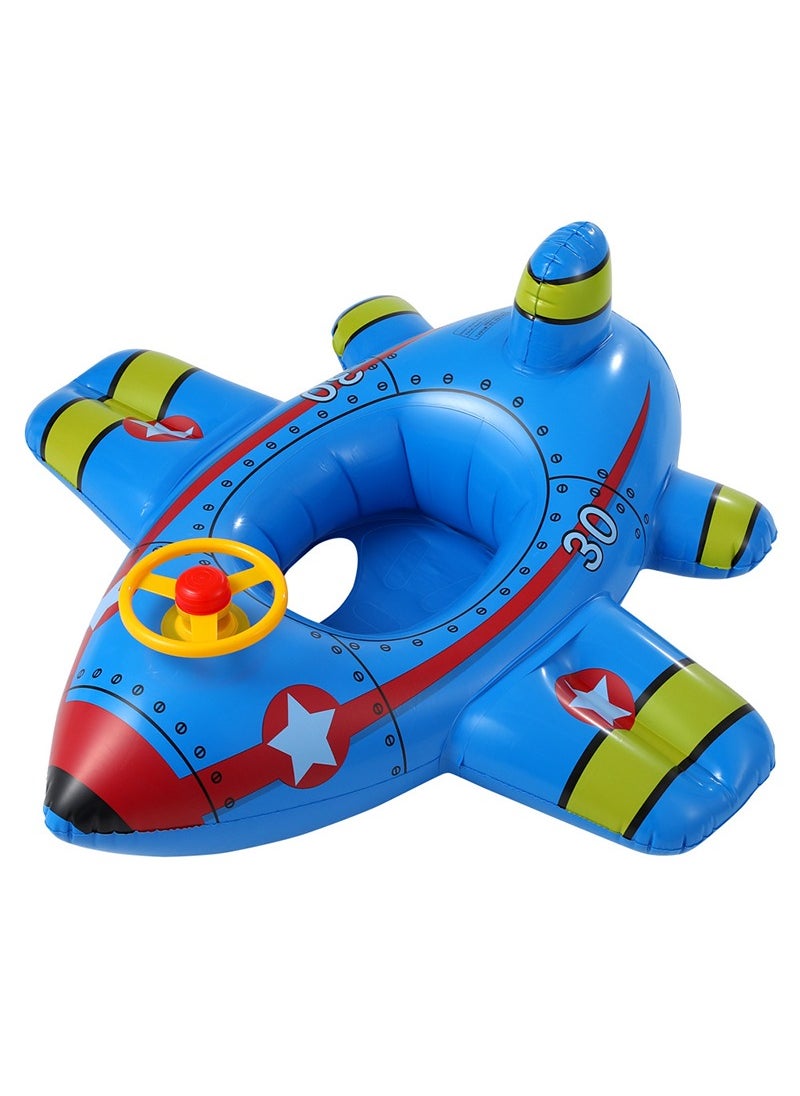 TAPIT - Children's Swimming Inflatable Float Cool Airplane-shaped Swimming Float Seat Ring with Steering Wheel for Swimming Pool, Water Play Toy for Kids 1-6 Years Old (Blue) - Image 1