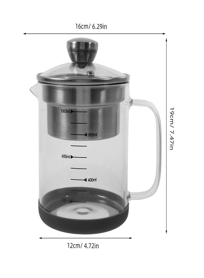 ياردوي مصفاة زبادي ياردوي مع غطاء، مصفاة حليب جوز شفافة سعة 1000 مل مع مقياس، إبريق زجاجي للعصير والحليب والمشروبات الباردة أو الساخنة - Image 3