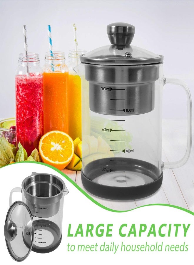 ياردوي مصفاة زبادي ياردوي مع غطاء، مصفاة حليب جوز شفافة سعة 1000 مل مع مقياس، إبريق زجاجي للعصير والحليب والمشروبات الباردة أو الساخنة - Image 4