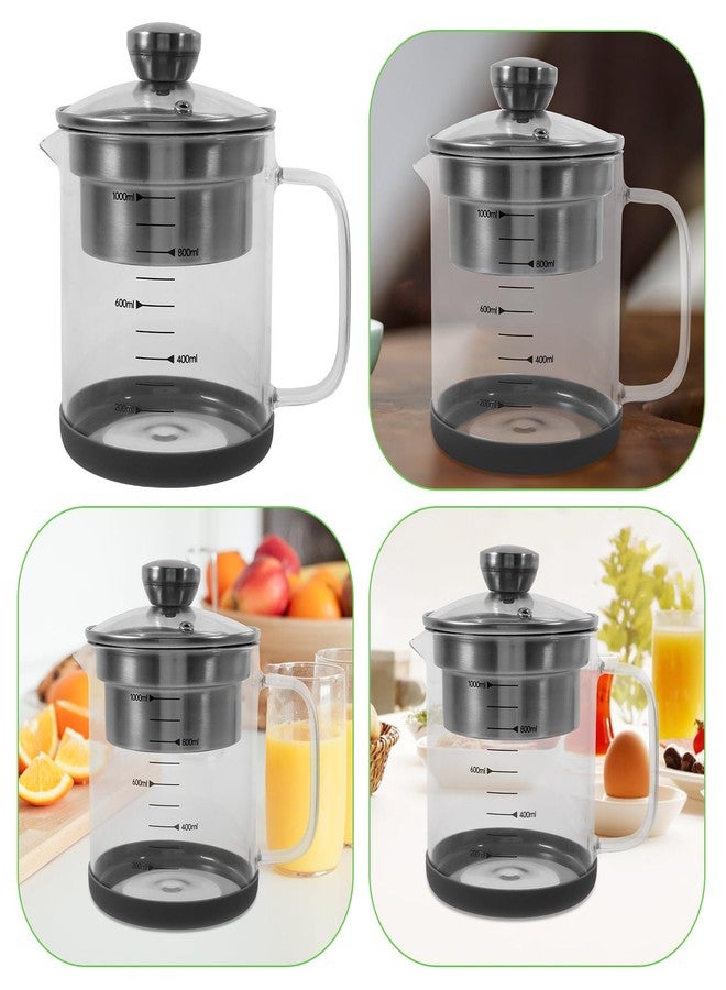 ياردوي مصفاة زبادي ياردوي مع غطاء، مصفاة حليب جوز شفافة سعة 1000 مل مع مقياس، إبريق زجاجي للعصير والحليب والمشروبات الباردة أو الساخنة - Image 5