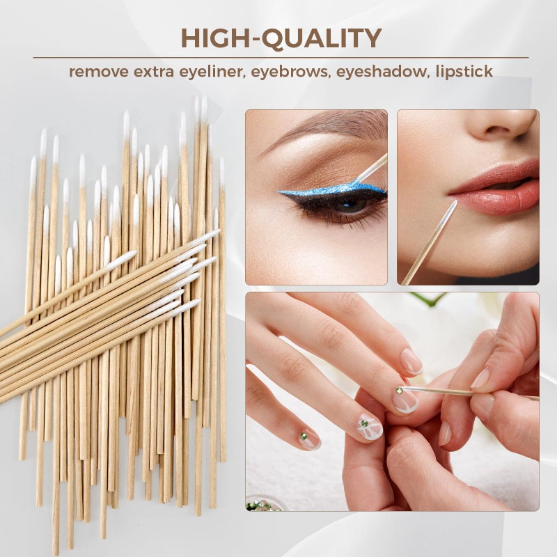 Boesma 200Pcs Pointed Cotton Swabs - Precision Microblading Cotton Swabs with Wooden Sticks, for Makeup, Cleaning Nail Polish, Eyebrow, Tattoo Permanent Supplies, Craft - Image 3