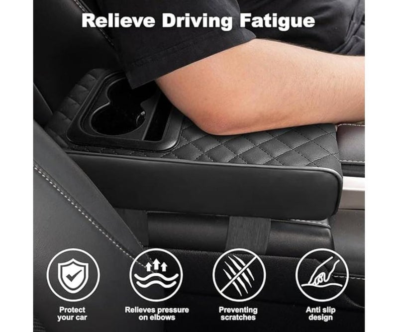 4×1 Car Armrest with Double Cup Holder, Phone Slot and Side Storage Pockets – Comfortable armrest expansion with luxurious leather design that fits most cars (gray) - Image 3