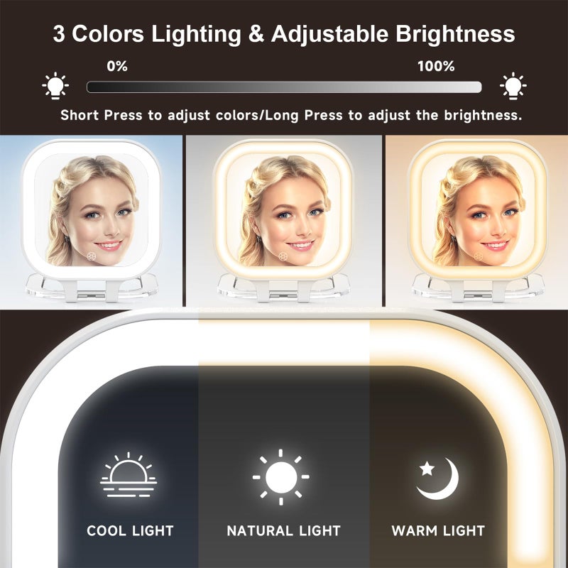 Mocado Compact Travel Makeup Mirror, 1X/30X Magnifying Mirror with Light, Double Sides Compact Mirror with 3 Color Light, Dimmable Handheld Mirror, Rechargeable Travel for Purse,Pocket(White) - Image 5