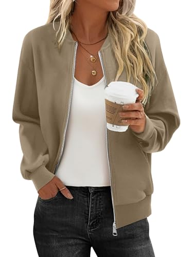 KISSMODA Womens Zip Up Jackets Sweatshirts Long Sleeve Casual Coat Outwear With Pockets Khaki X-Large - Image 3