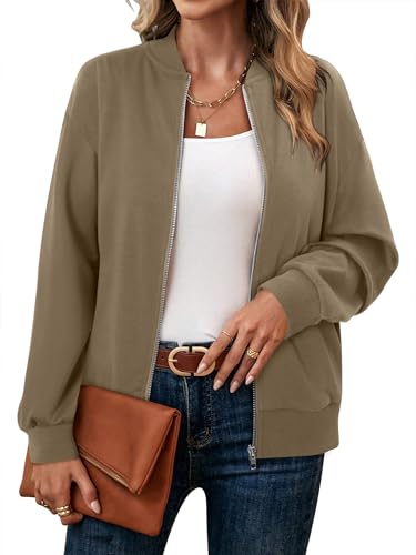 KISSMODA Womens Zip Up Jackets Sweatshirts Long Sleeve Casual Coat Outwear With Pockets Khaki X-Large - Image 5