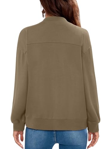 KISSMODA Womens Zip Up Jackets Sweatshirts Long Sleeve Casual Coat Outwear With Pockets Khaki X-Large - Image 2
