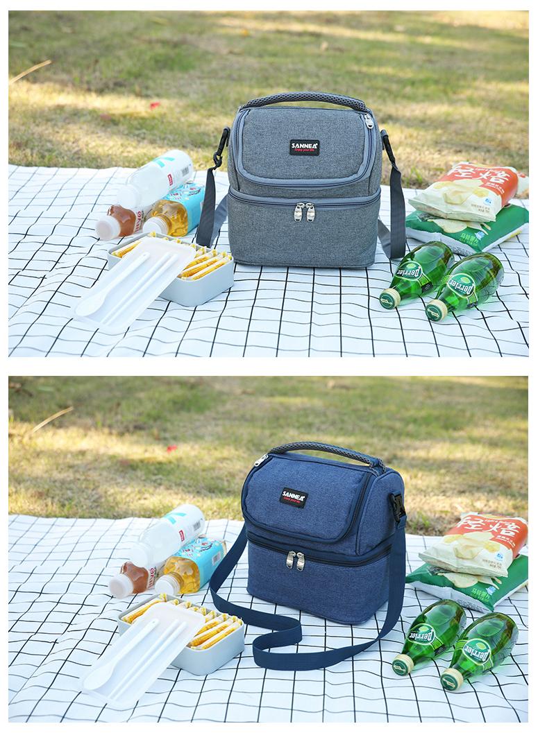 SANNE Thermal Insulated Lunch Bag Handheld Double-Layer Picnic Bag - Image 3