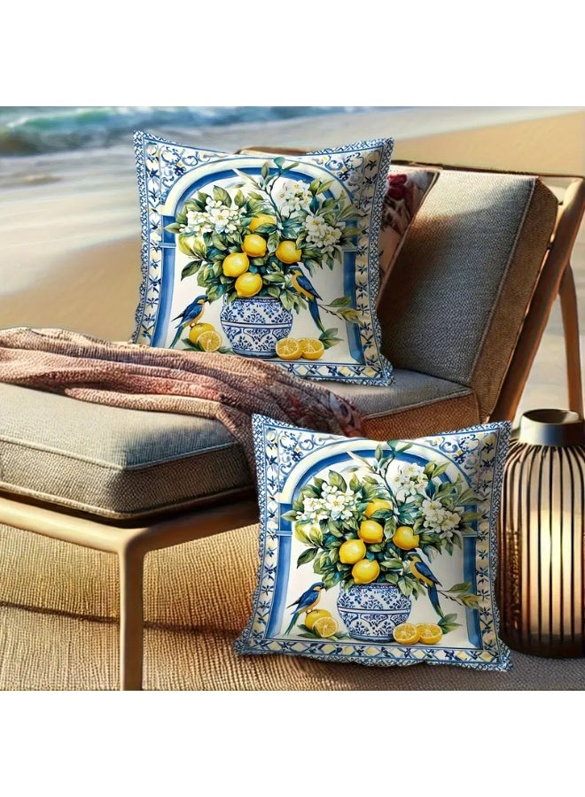 غطاء وسادة من البورسلين الأزرق والأبيض بنقشة الزهرة الباروكية باللون الأصفر، قطعتان - Image 3