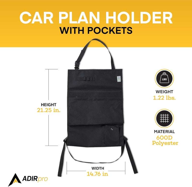 Adir Corp. Blueprints Car Holder - Plans Holder for Trucks and Cars with Multiple Slots and Front Zippered Pocket - Image 2
